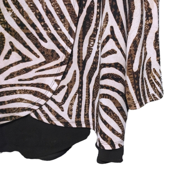 Chico's Brown Zebra Long Sleeve Round Neck Top Blouse Women Size Extra Large XL - Picture 5 of 8